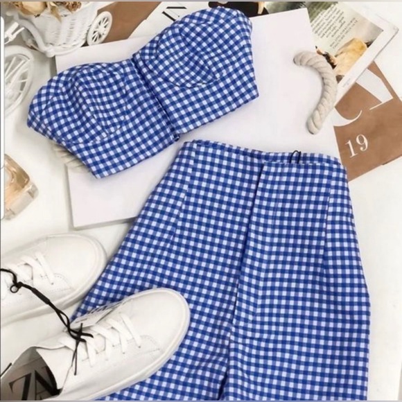 NWT ZARA GINGHAM BLUE WHITE
CROP TOP and pants set SUMMER XL - Picture 7 of 14